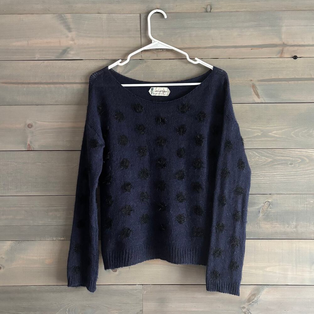OTTOD'AME | Navy Textured Dot Sweater Alpaca Wool Boatneck M Italian Designer